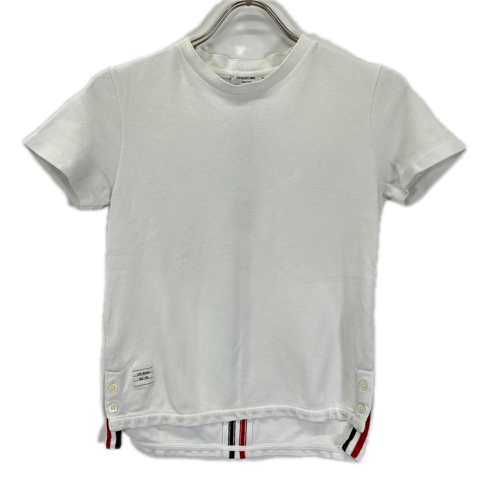トムブラウン FJS013A-00050100 サイドボタン バックストライプ Tシャツ 36