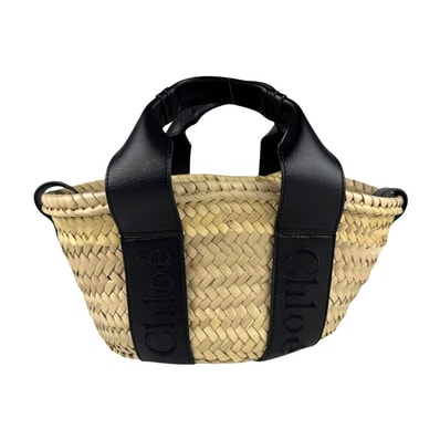 クロエ Chloe ハンドバッグ ショルダーバッグ SENSE スモール バスケットバッグ ラフィア/レザー ナチュラル/ブラック レディース【中古】 z6583