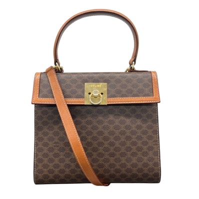 CELINE セリーヌ マカダム 2way ハンドバッグ ショルダーバッグ PVC レザー ブラウン ゴールド金具 トリオンフ タイムレス Bランク 中古 鑑定済 セリーヌバッグ