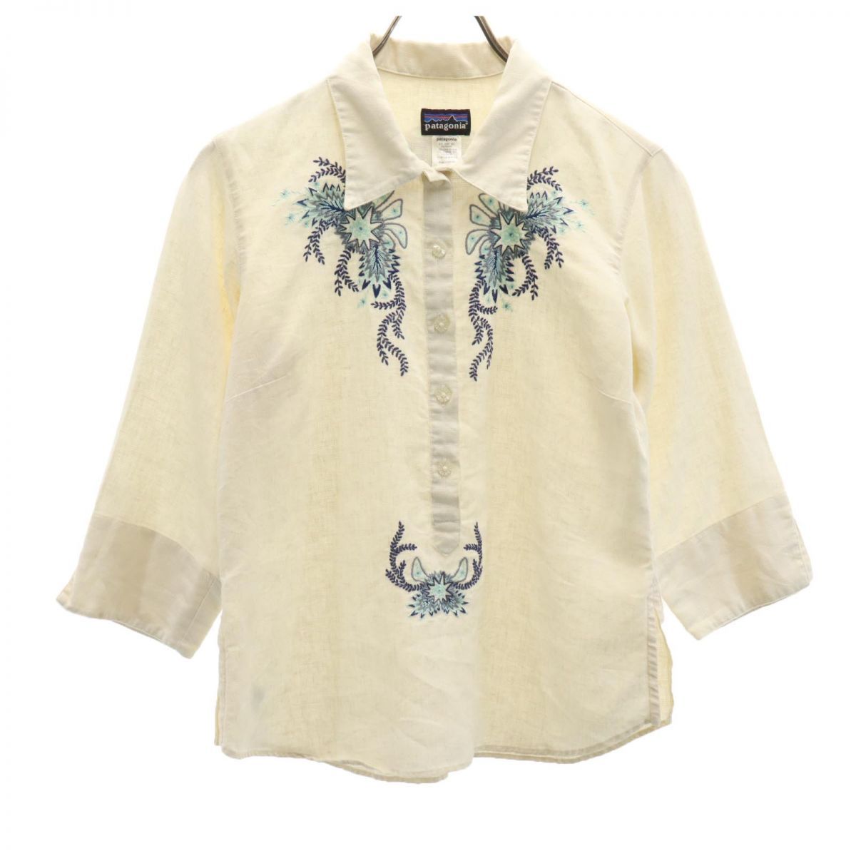 patagonia 7分袖 刺繍入り ハーフボタン シャツ
