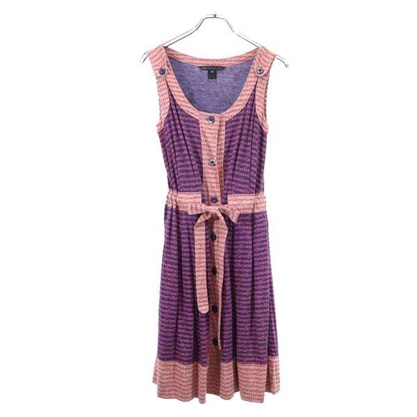 MARC BY MARC JACOBS マークバイマークジェイコブス 総柄 ノースリーブ フロントリボン ワンピース XS パープル系