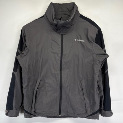 古着 コロンビア Columbia ナイロンジャケット ワンポイントロゴ アウトドア フルジップ マウンテンジャケット M ブラック メンズ
