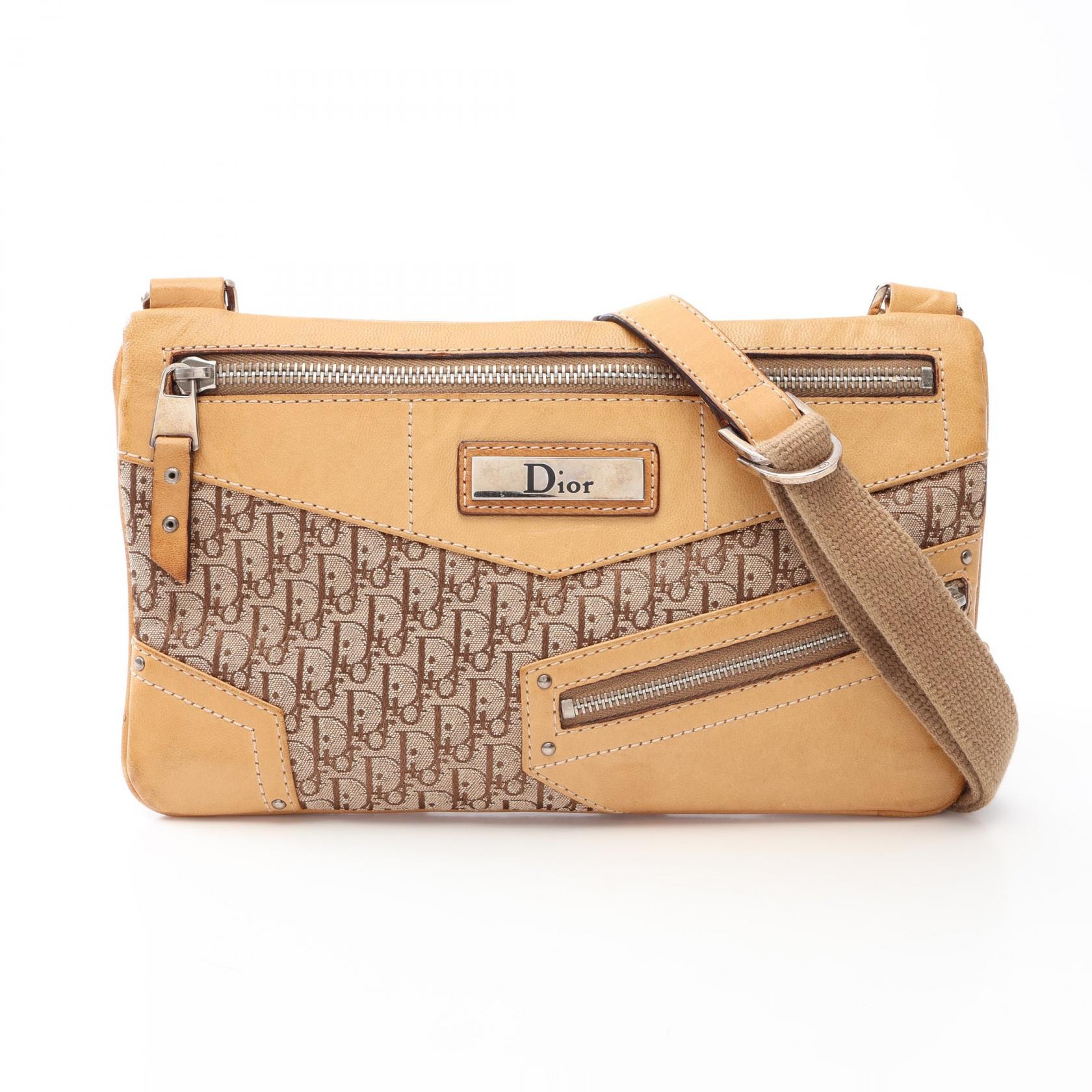 ディオール Dior ストリートシック トロッター ショルダーバッグ バッグ キャンバス レザー レディース ベージュ系 【中古】
