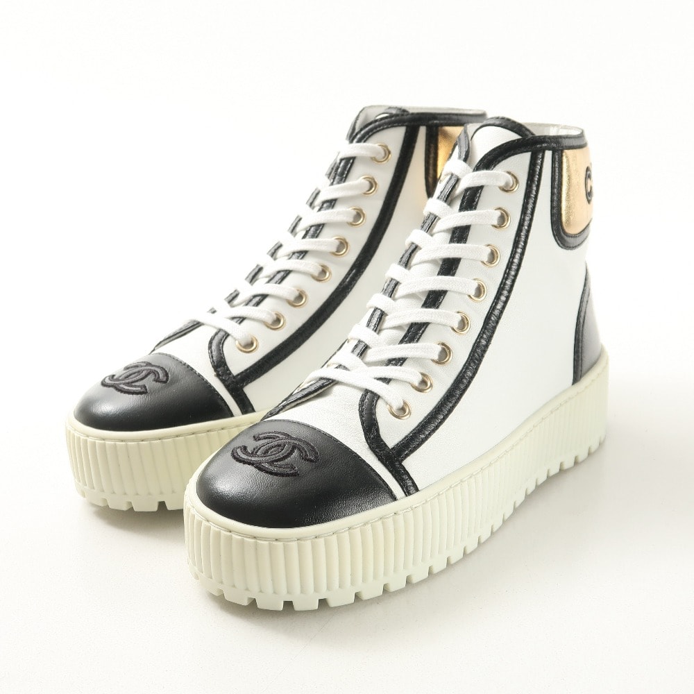 CHANEL シャネル スニーカー サイズ35 C CC ココマーク ハイカット レザー 靴【おすすめ】 ブランド古着【中古】20251201/RA6727