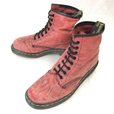 80s-90s/イングランド製★ドクターマーチン/Dr.Martens【24.0-24.5-25.0/赤系】スネーク型押し/8ホール/ショートブーツ/Shoes/Vintage◆pWB95-5