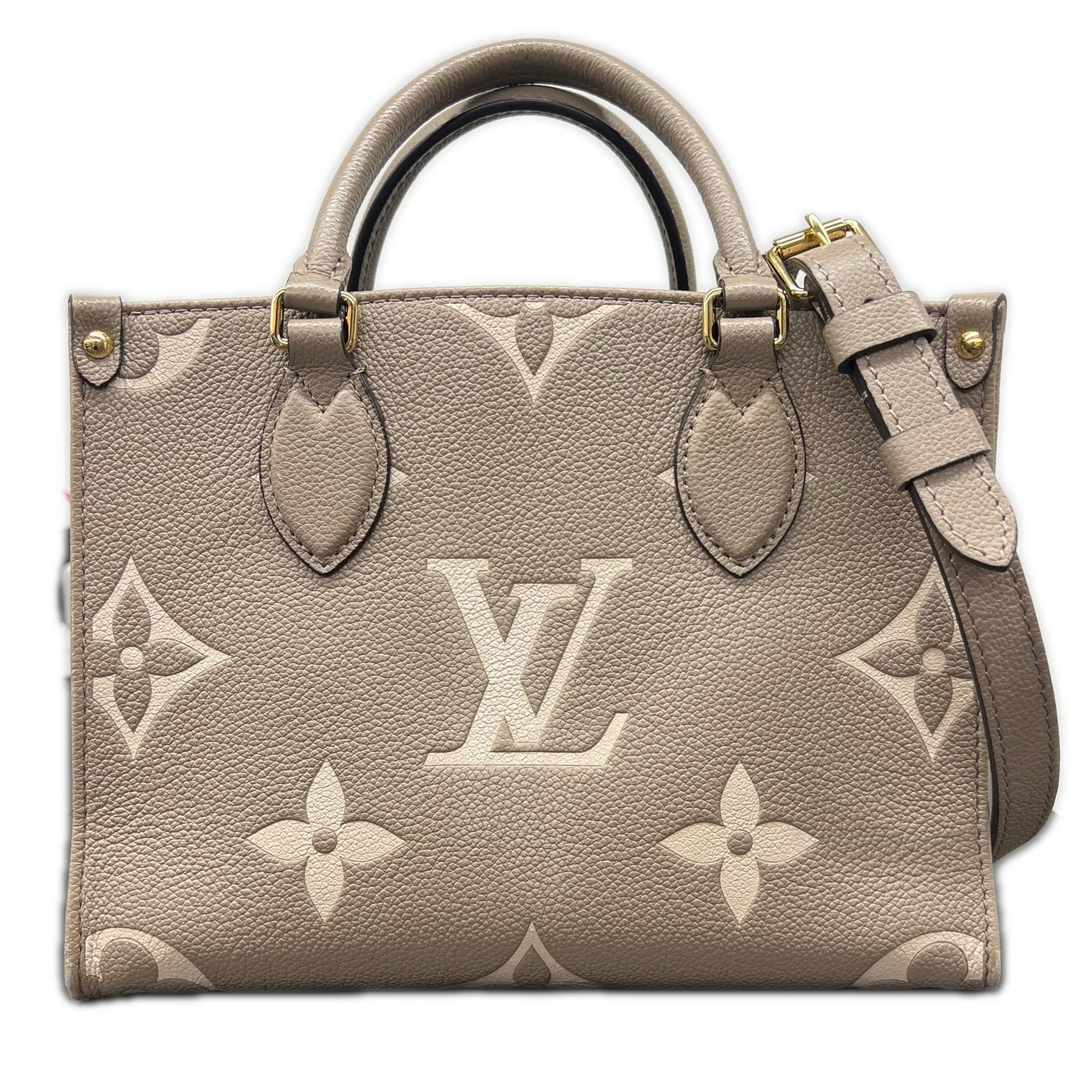 LOUIS VUITTON 極美品 ルイヴィトン オンザゴーPM モノグラムアンプラント ジャイアント 2way ハンドバッグ ショルダーバッグ M45779 レザー RFID確認済 ベージュ LV Aランク 中古 鑑定済 ヴィトンバッグ