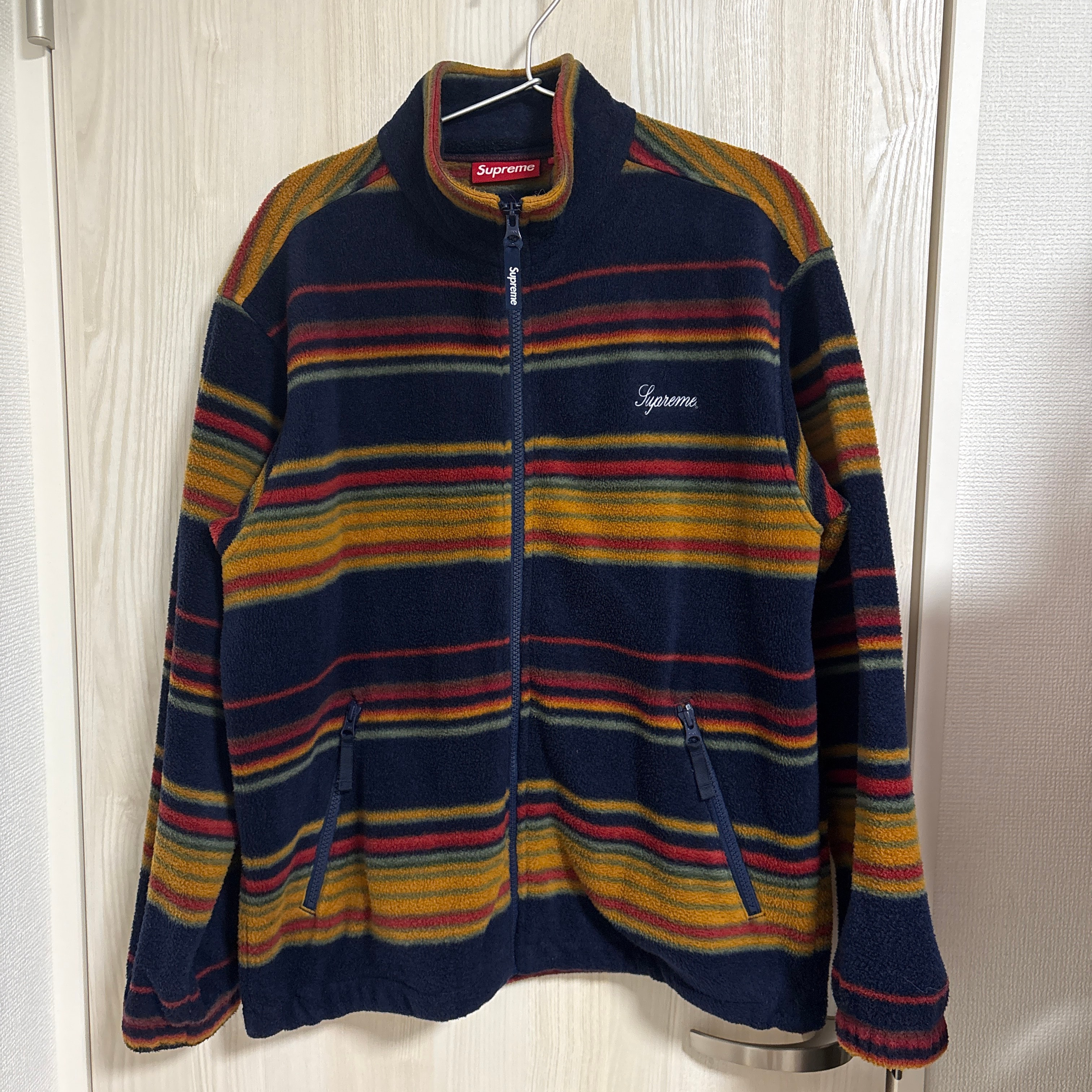 Supreme Stripe Zip Up Fleece Jacket "Navy"