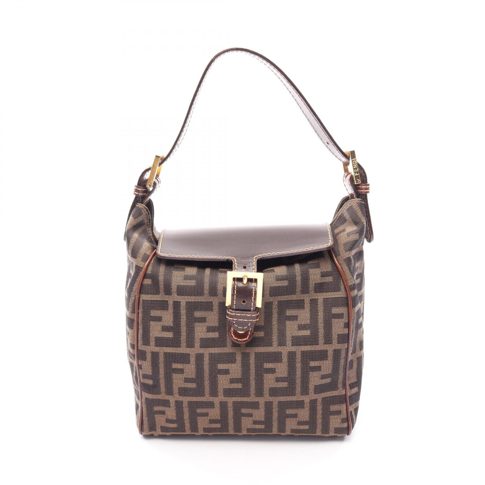 フェンディ FENDI ズッカ ハンドバッグ バッグ キャンバス レザー レディース ブラウン系 【中古】