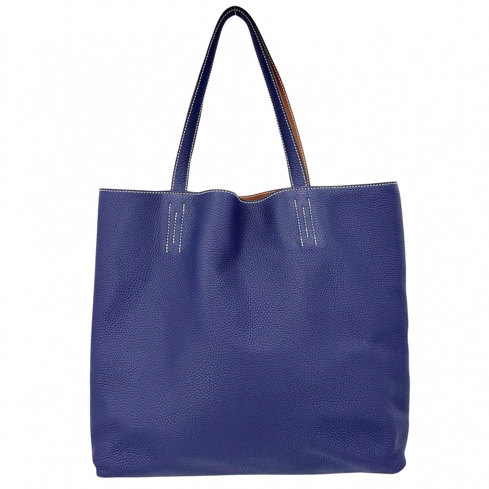 HERMES エルメス トートバッグ ドゥブルセンス45 リバーシブル ハンドバッグ 肩掛け Double Sens C刻印 トリヨンクレマンス ネイビー 紺 ブラウン 茶 レディース 美品 2018年【中古品】