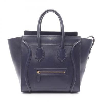 セリーヌ CELINE ラゲージ ミニショッパー ハンドバッグ バッグ レザー レディース ネイビー系 【中古】