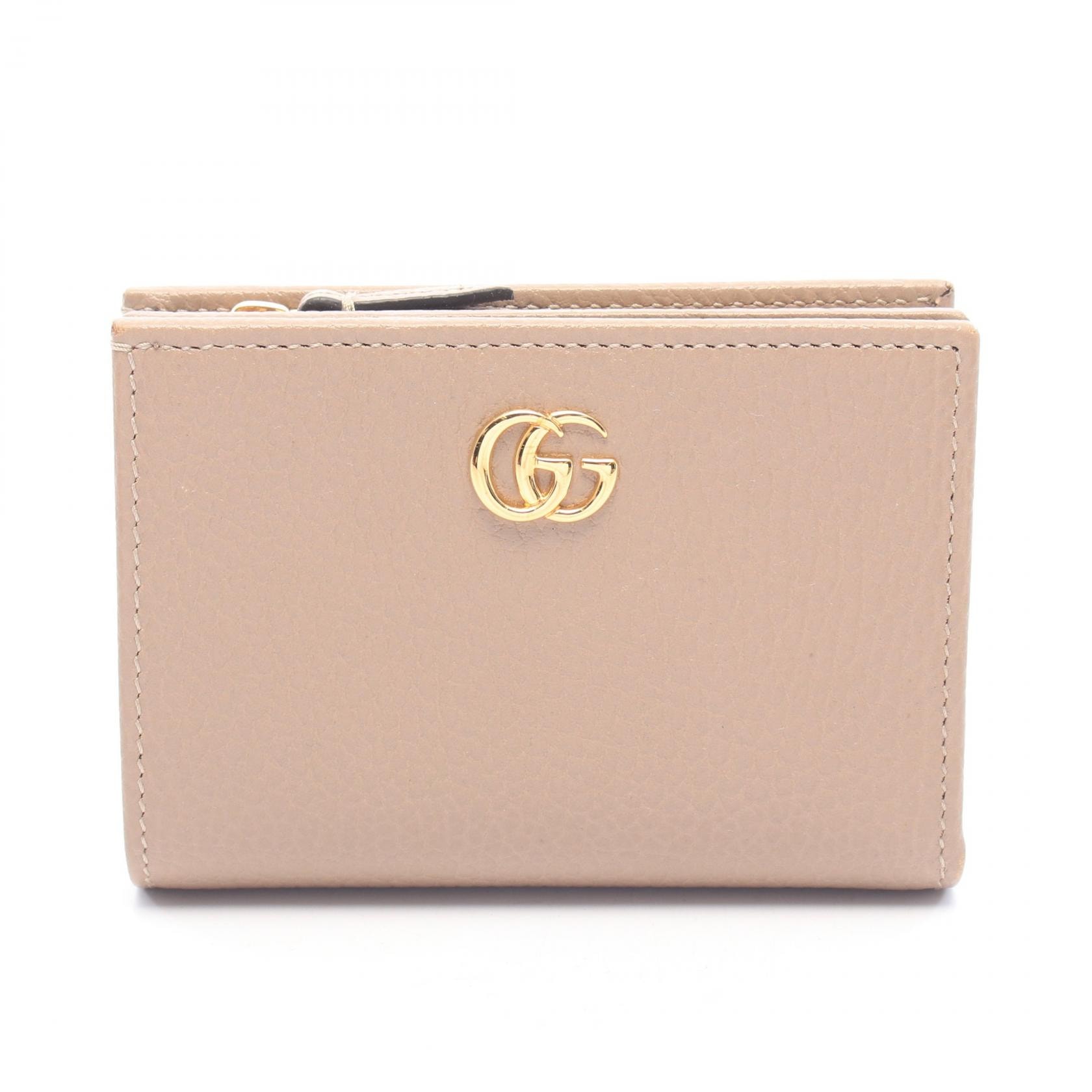 グッチ GUCCI ダブルG 二つ折り財布 財布 レザー レディース ベージュ系 790063 【中古】