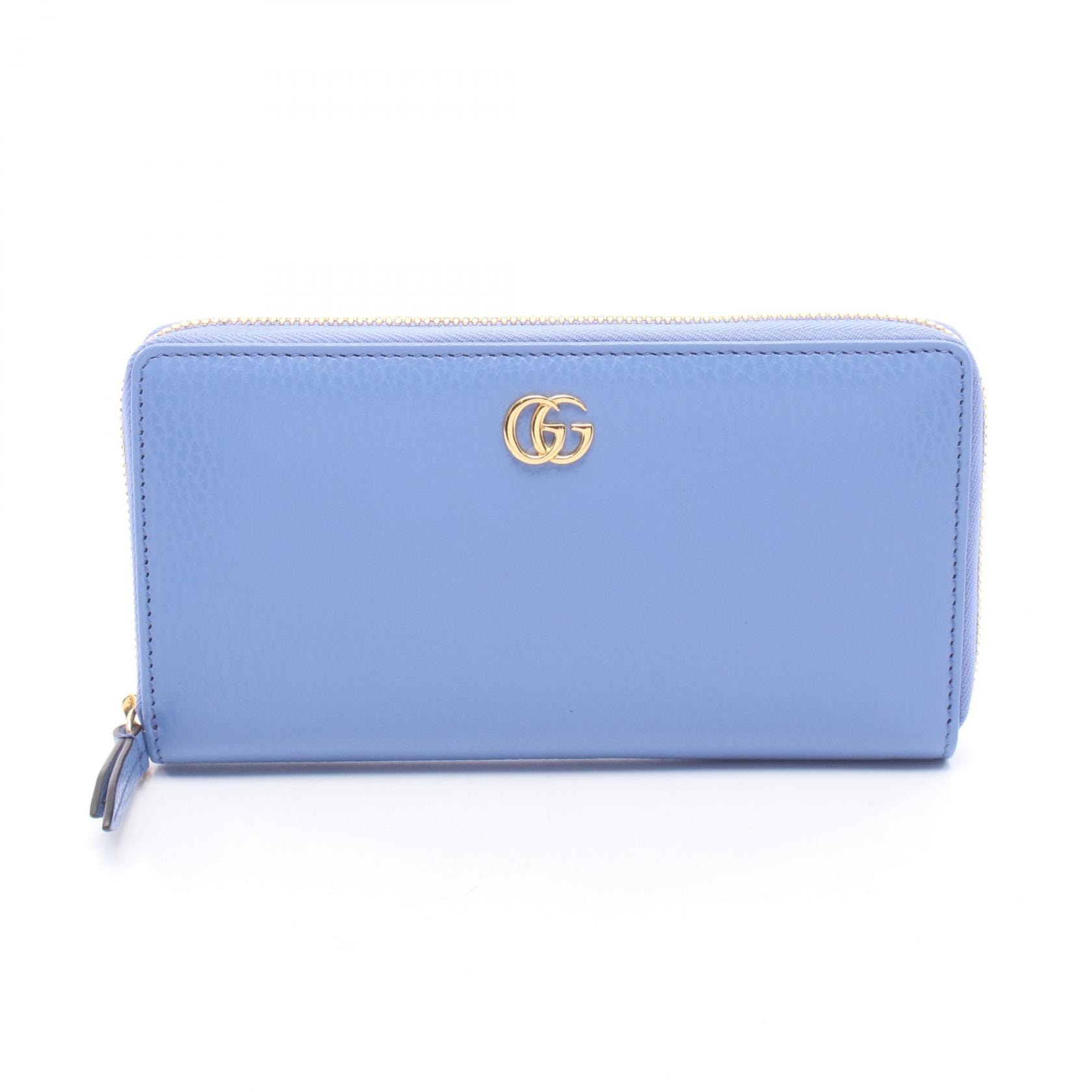 グッチ GUCCI プチマーモント GGマーモント ラウンド長財布 財布 レザー レディース ブルー系 456117 【中古】