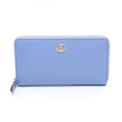 グッチ GUCCI プチマーモント GGマーモント ラウンド長財布 財布 レザー レディース ブルー系 456117 【中古】