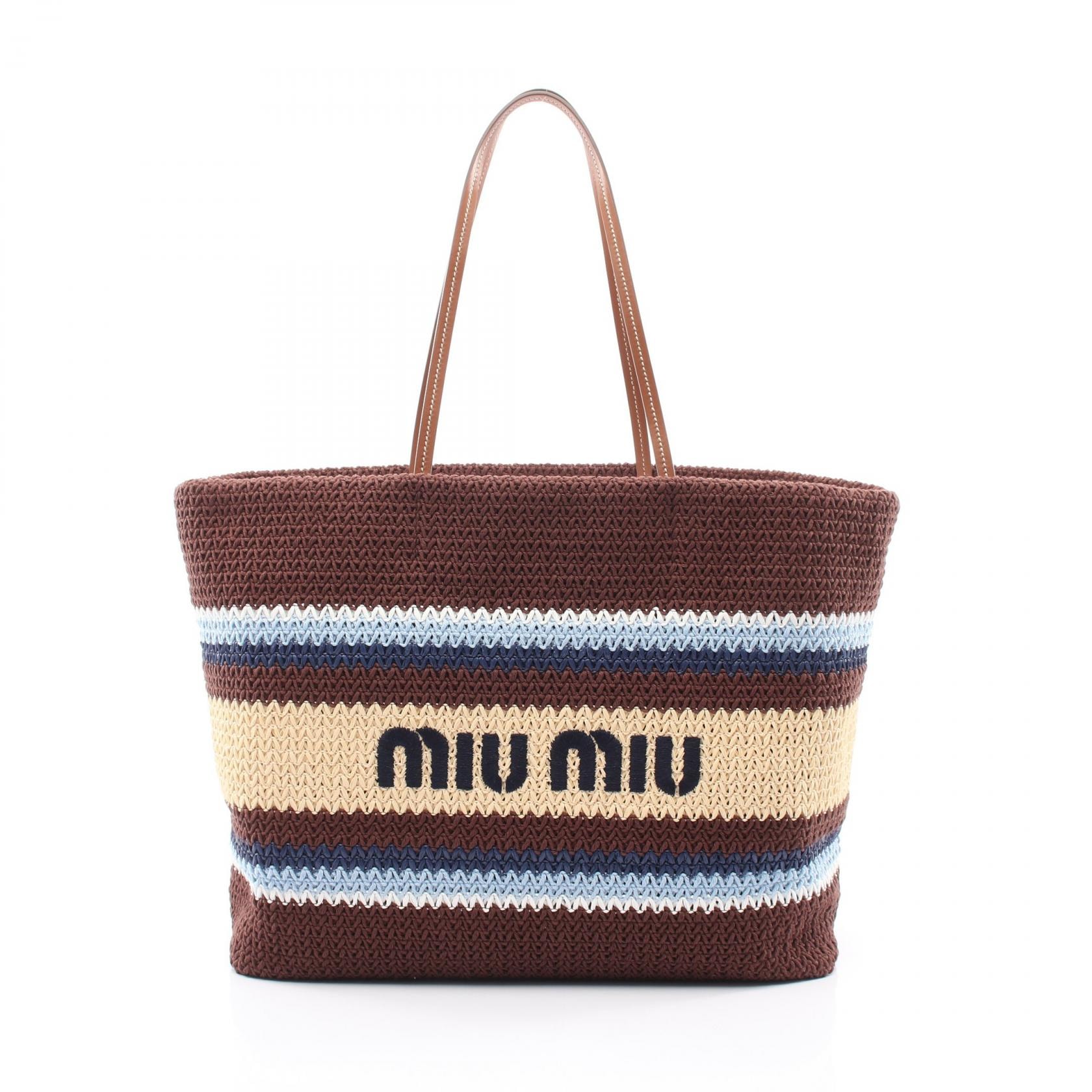 ミュウ ミュウ Miu Miu ラフィアエフェクトウーブン トートバッグ バッグ リサイクルコットン / ビスコース / ポリエステル レディース ブラウン系 / マルチカラー 5BG2282DO3F04EM 【新品】