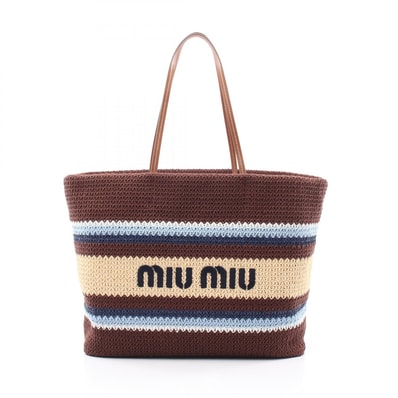 ミュウ ミュウ Miu Miu ラフィアエフェクトウーブン トートバッグ バッグ リサイクルコットン / ビスコース / ポリエステル レディース ブラウン系 / マルチカラー 5BG2282DO3F04EM 【新品】