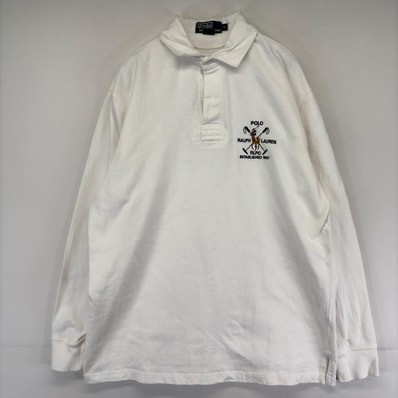 古着 ポロバイラルフローレン Polo by Ralph Lauren 長袖シャツ ワンポイントロゴ ロゴ ラガーシャツ 刺繍 M ホワイト系 メンズ
