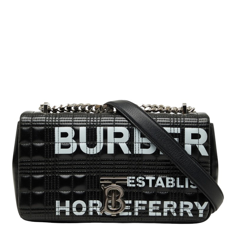 バーバリー ホースフェリー TBロゴ キルティング チェーン ショルダーバッグ ブラック PVC レザー レディース BURBERRY 【中古】