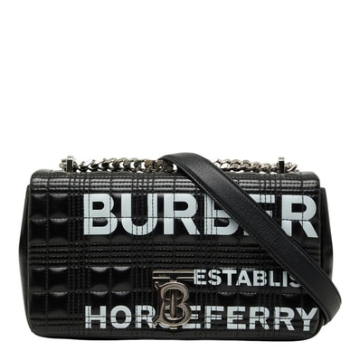 バーバリー ホースフェリー TBロゴ キルティング チェーン ショルダーバッグ ブラック PVC レザー レディース BURBERRY 【中古】