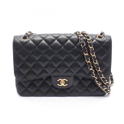 シャネル CHANEL デカマトラッセ30 クラシック ラージ Wフラップ ショルダーバッグ バッグ キャビアスキン(グレインドカーフ) レディース ブラック系 【中古】