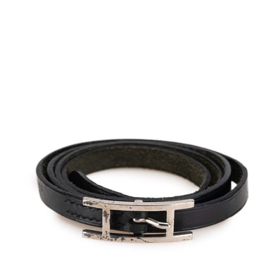 エルメス アピ3 ロング ブレスレット チョーカー ブラック シルバー レザー レディース HERMES 【中古】