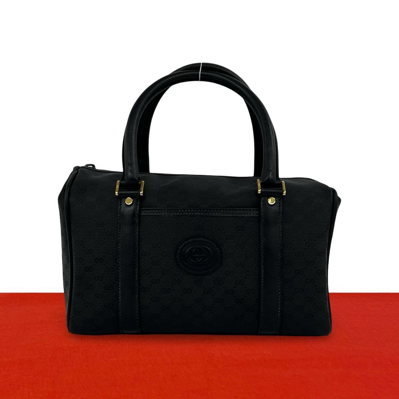 GUCCI グッチ マイクロGG ロゴ PVC レザー ハンドバッグ ブラック
822-4
