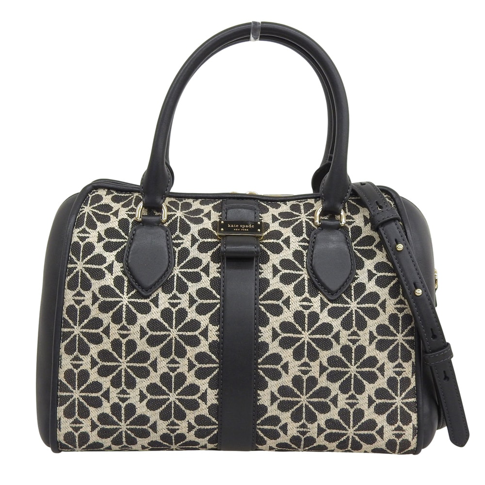 ケイトスペード 美品 スペード フラワー ジャカード ミディアム ダッフル バッグ 2way レディース ブラック ベージュ KI452
