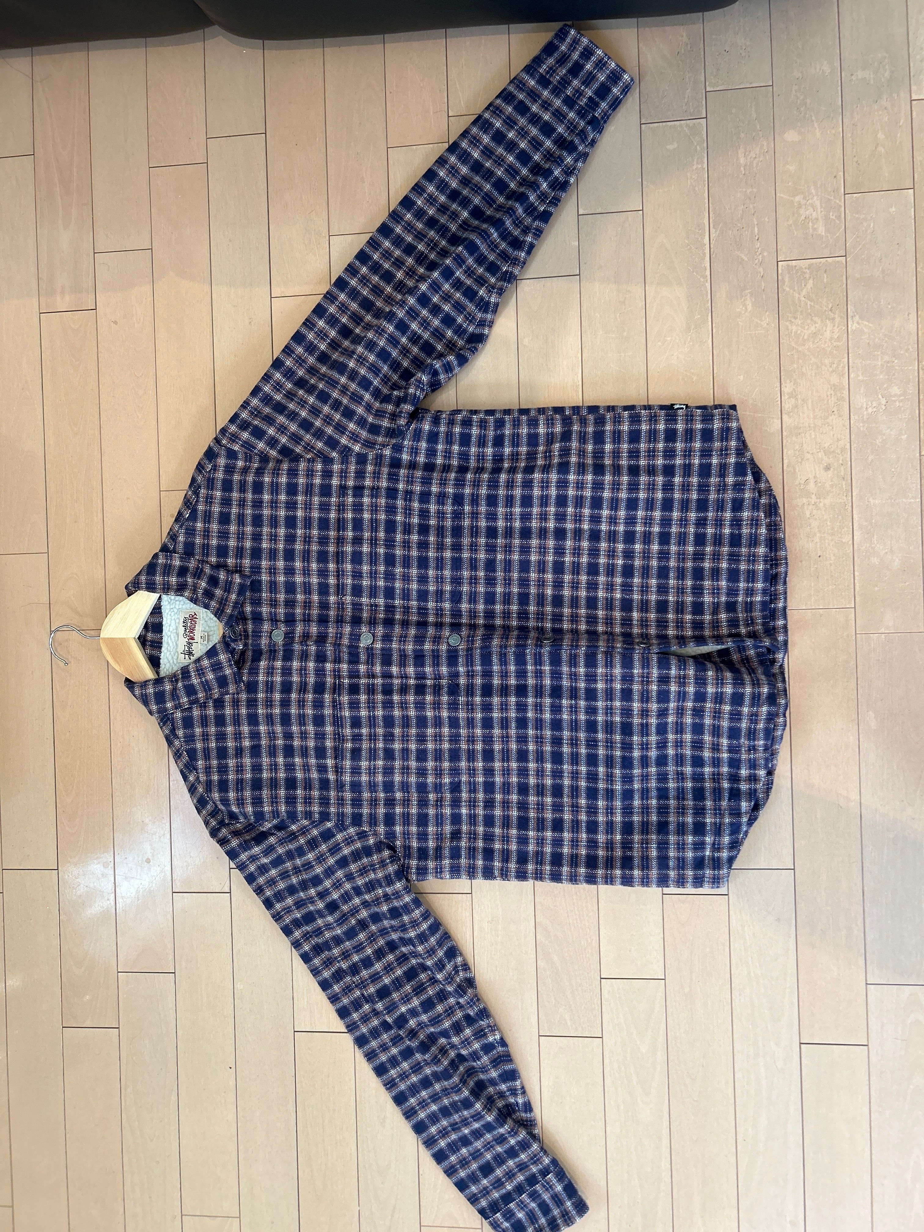 Stussy Sherpa Lined Plaid Shirt "Navy"