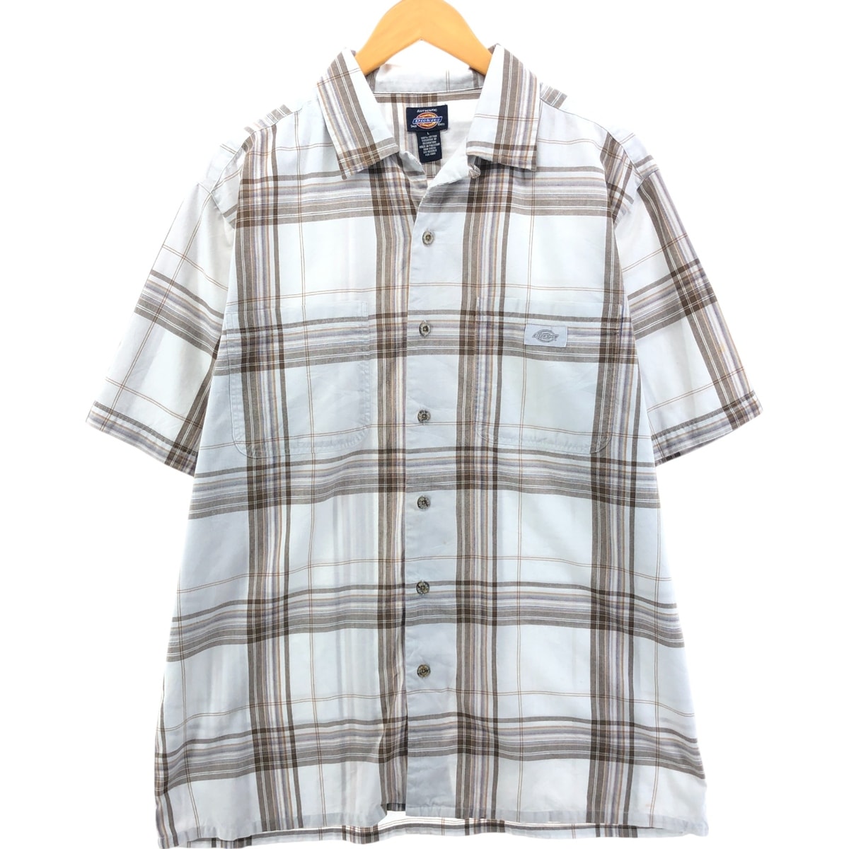 古着 ディッキーズ Dickies チェック柄 オープンカラー 半袖 ワークシャツ ボックスシャツ メンズL相当/eaa550582