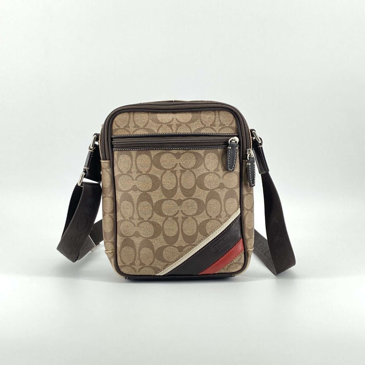 COACH(コーチ) シグネチャー ヘリテージストライプ F70394 ショルダーバッグ ベージュ×ブラウン