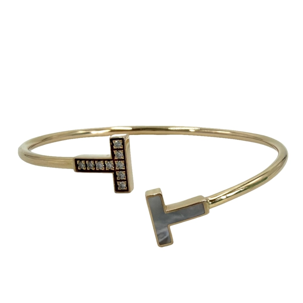 TIFFANY&Co. ティファニー バングル ティファニーT ワイヤーブレスレット アクセサリー ジュエリー Au750 18金PG K18ピンクゴールド    ダイヤモンド レディース 約7.6g【中古品】