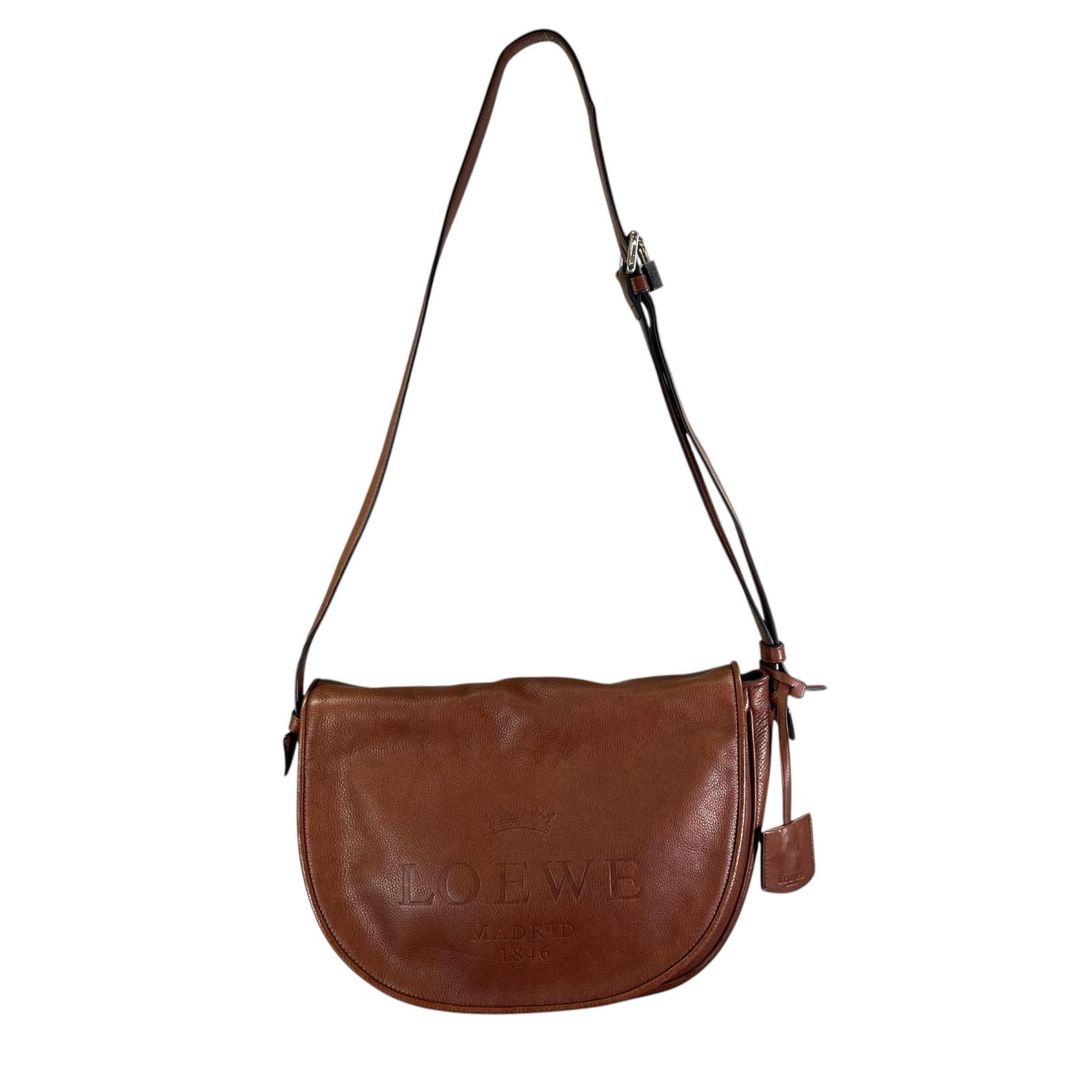 LOEWE ロエベ ヘリテージ ショルダーバッグ レザー ブラウン サッチェルバッグ【中古】