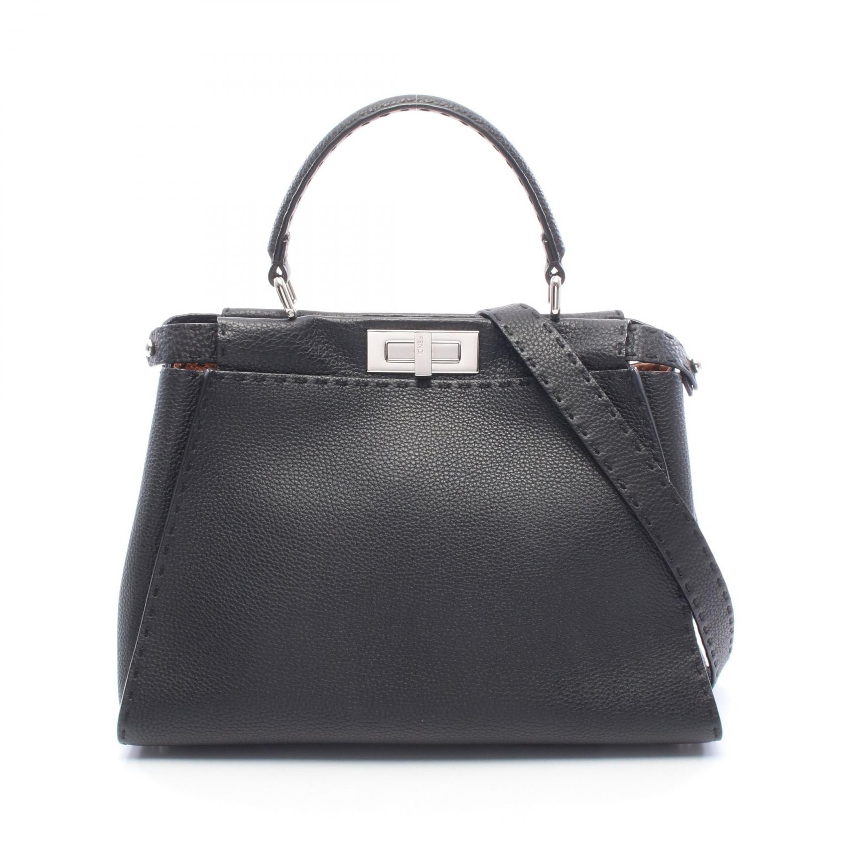 フェンディ FENDI ピーカブー レギュラー セレリア 2WAY ハンドバッグ バッグ レザー レディース ブラック系 【中古】
