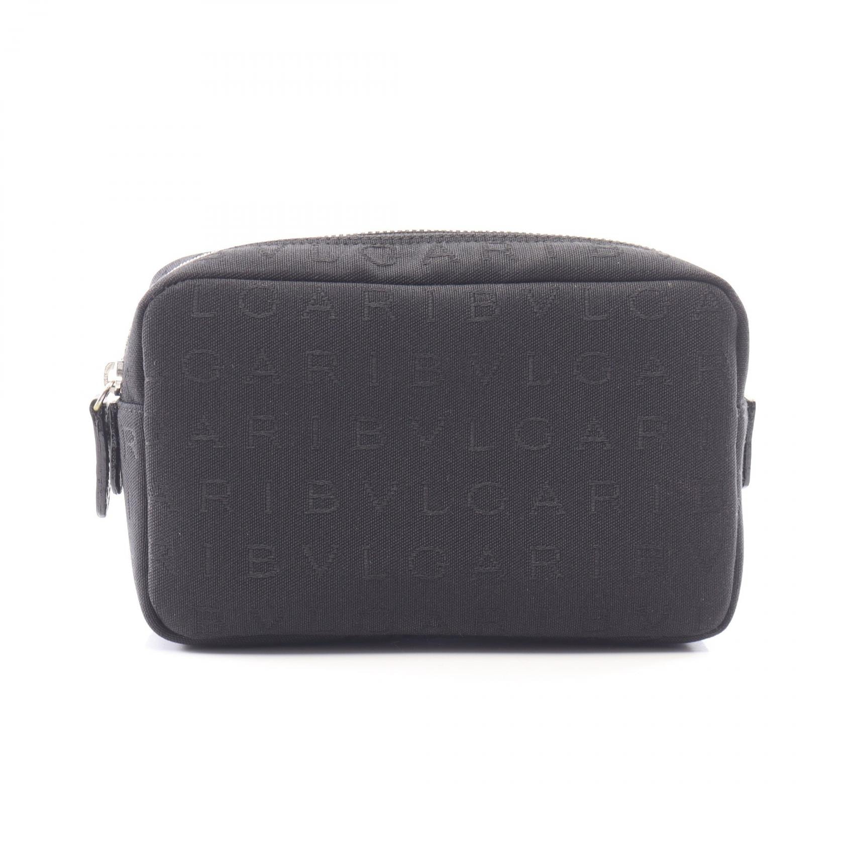 ブルガリ BVLGARI ロゴマニア ポーチ バッグ キャンバス レザー レディース ブラック系 【中古】