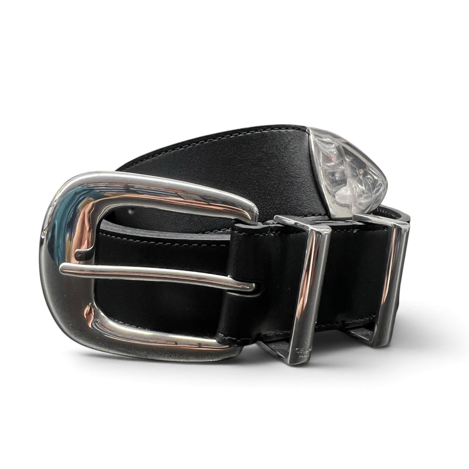 CELINE 極美品 セリーヌ ラージ 35MM ウエスタンベルト #100 レザー ブラック シルバー金具 箱・袋付属 ギフト プレゼント Aランク 中古 鑑定済 セリーヌベルト