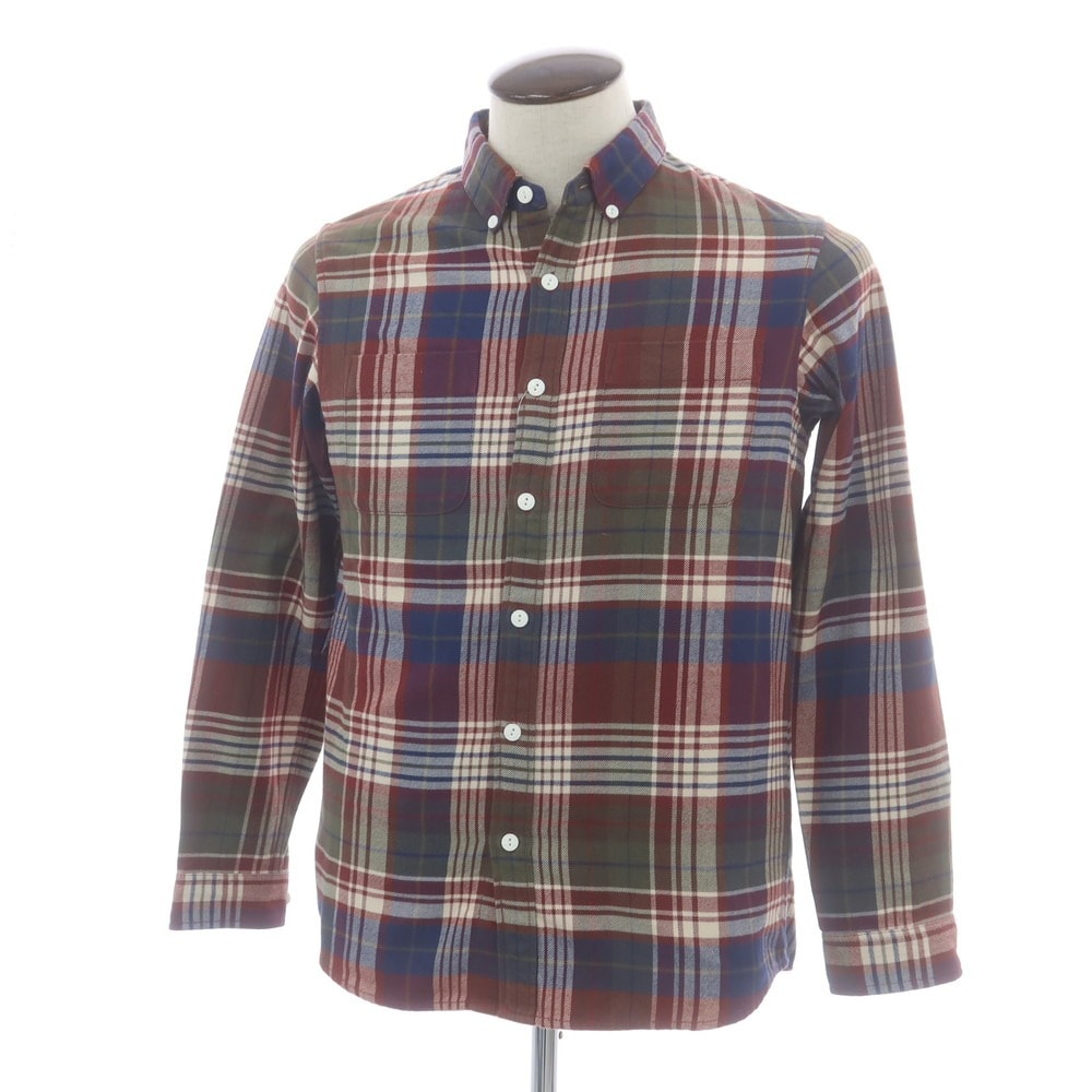 【中古】ザノースフェイス THE NORTH FACE ポリエステルコットン チェック ボタンダウン カジュアルシャツ ブラウンxダークレッド【サイズL】【メンズ】