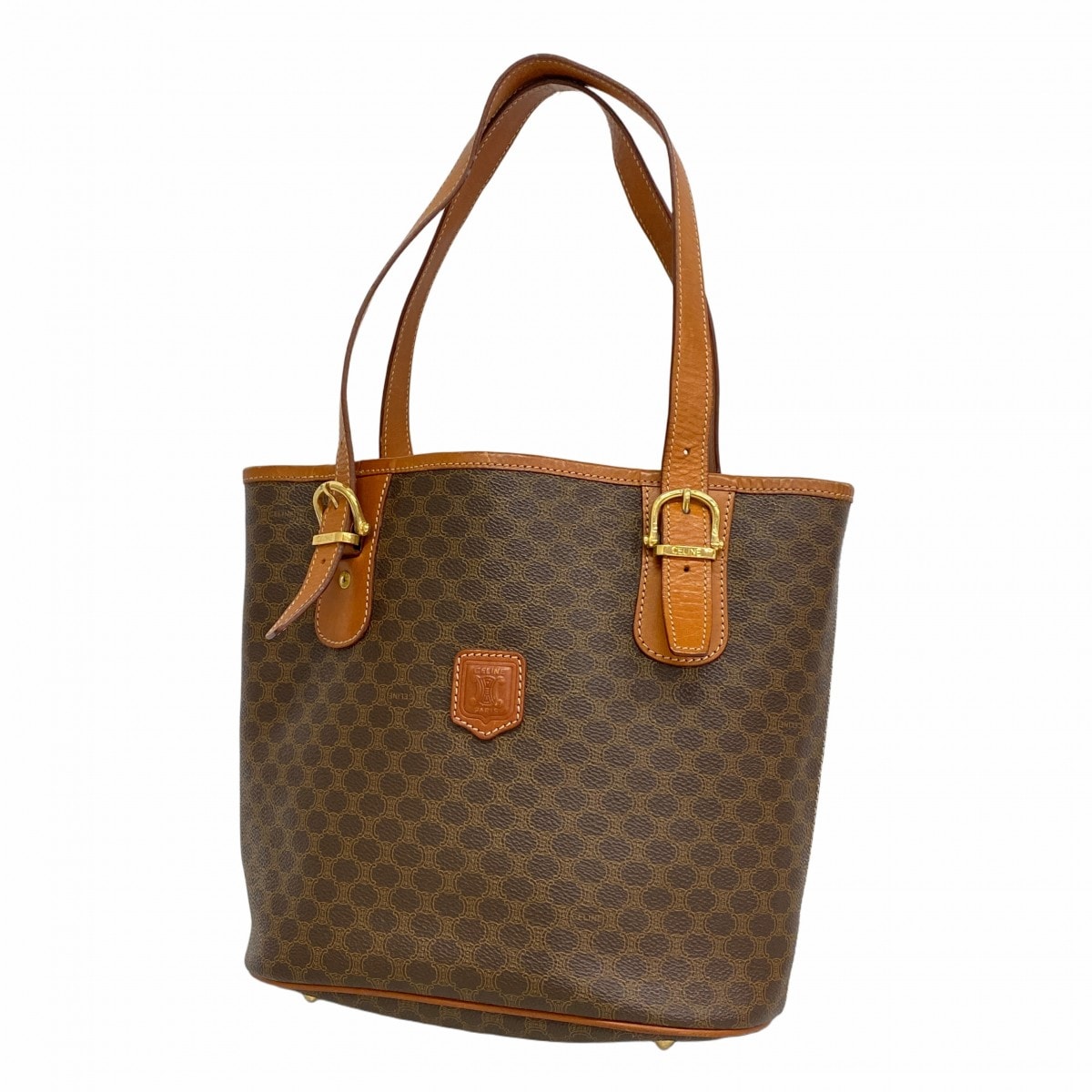 【6dc2277-k】セリーヌ トートバッグ マカダム PVC ブラウン ゴールド金具【中古】レディース