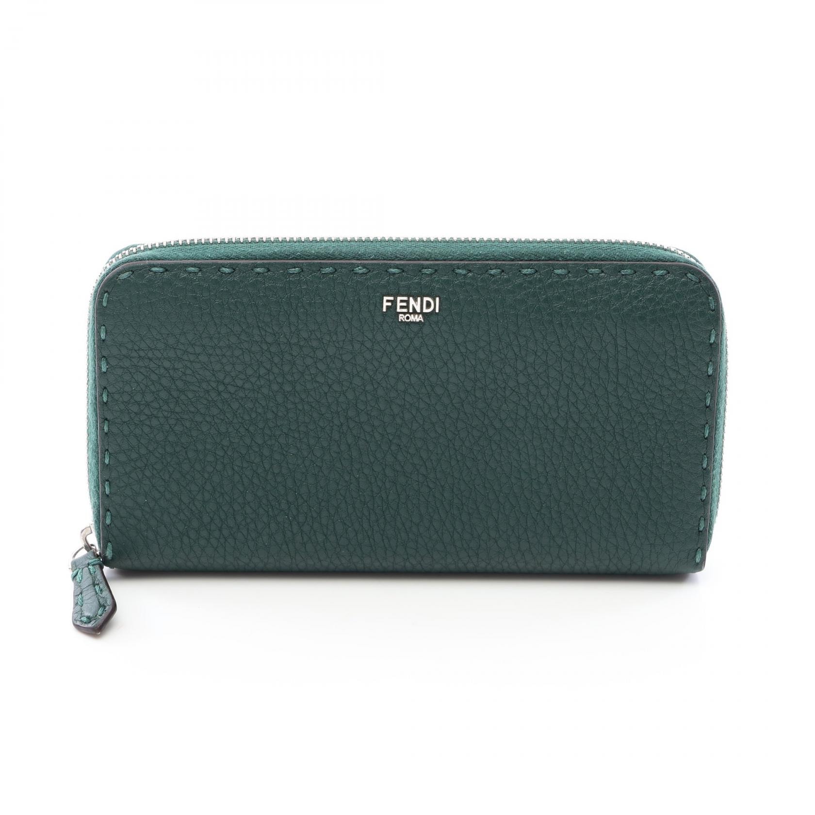 フェンディ FENDI セレリア ラウンド長財布 財布 レザー メンズ レディース グリーン系 【中古】