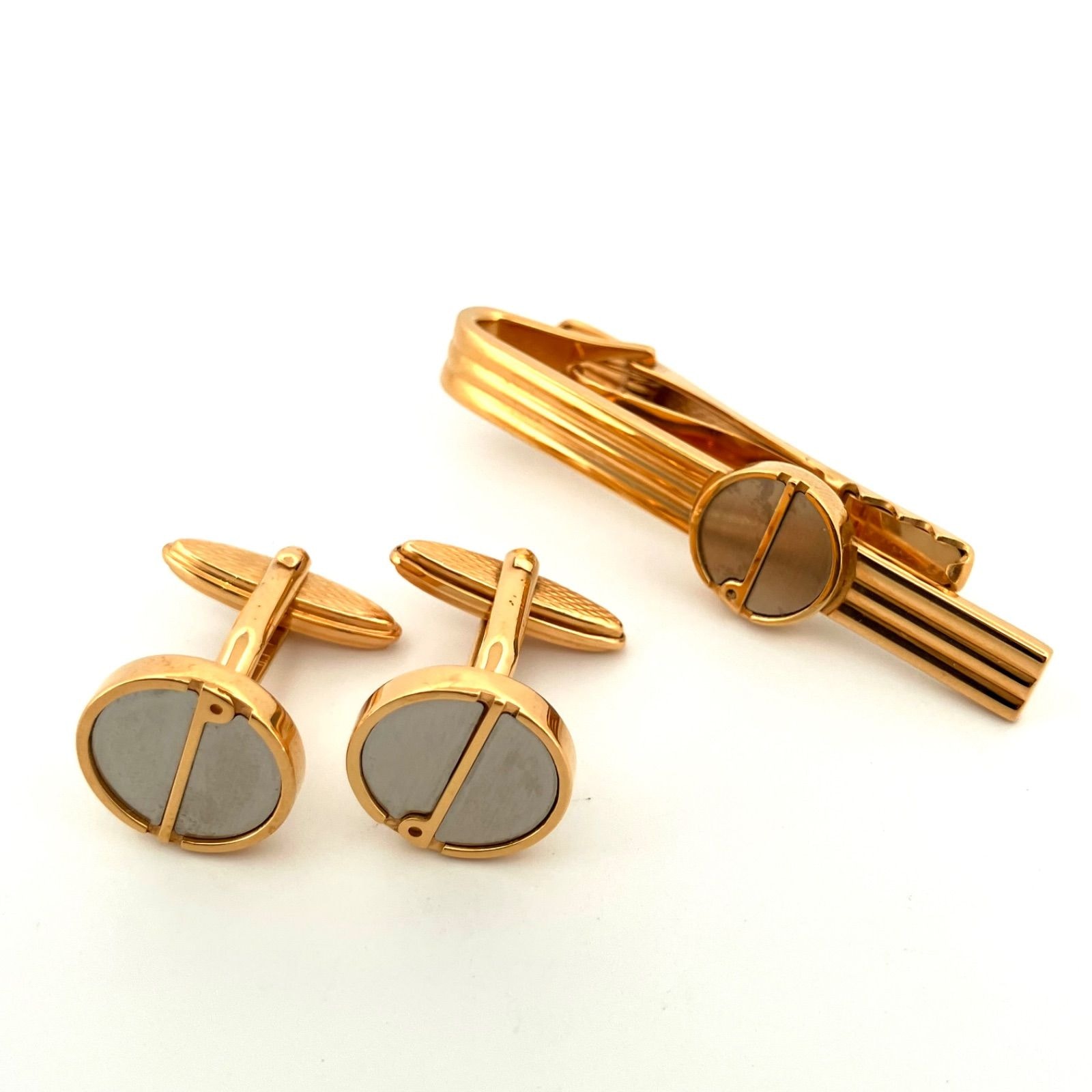 【鑑定済み】正規品 ダンヒル dunhill カフス ネクタイピン 2点セット ゴールド シルバー メンズ ビジネス