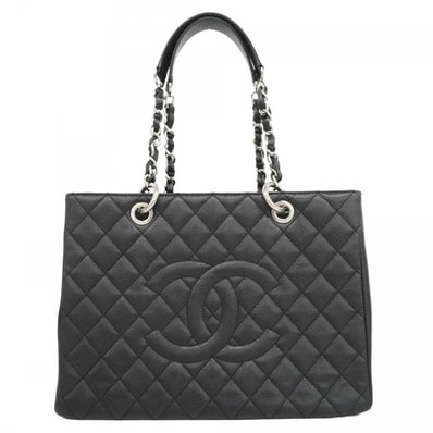 【6dd5325】シャネル チェーントート マトラッセ キャビアスキン ブラック シルバー金具【中古】レディース