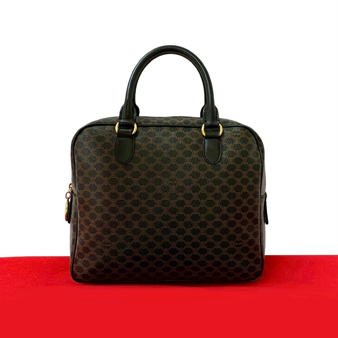 CELINE セリーヌ マカダム ブラゾン 柄 レザー PVC ハンドバッグ ブラック
 402-1