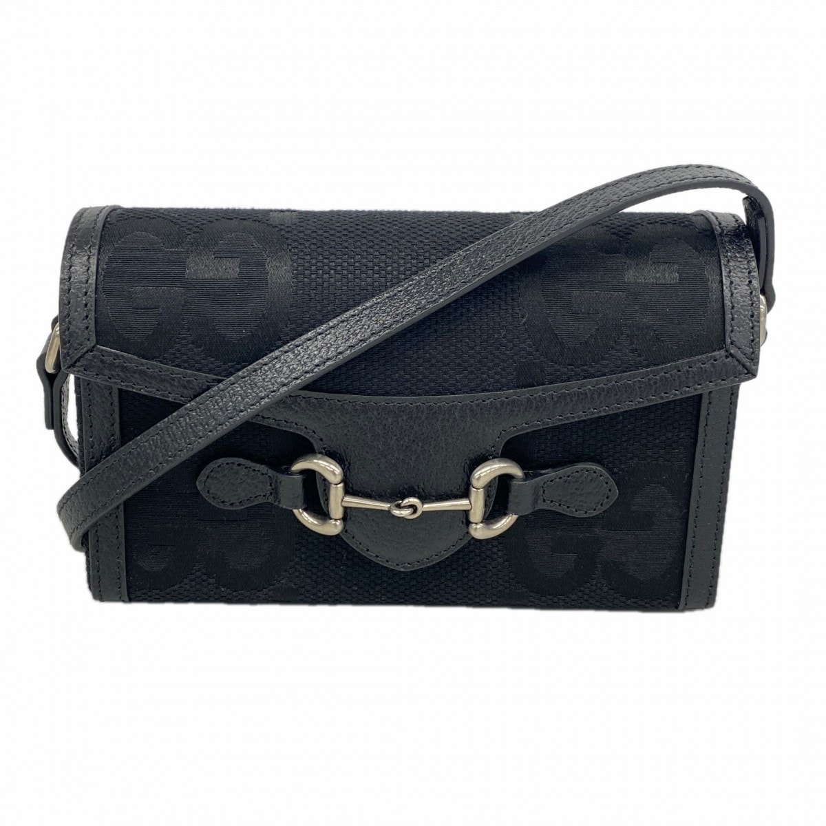 【6gd4386-k】グッチ ショルダーバッグ ホースビット ジャンボGG 699296 キャンバス ブラック シルバー金具【中古】レディース