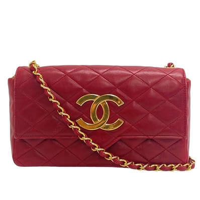 シャネル CHANEL ショルダーバッグ マトラッセ ココマーク シングルフラップ ダブルチェーン レッド