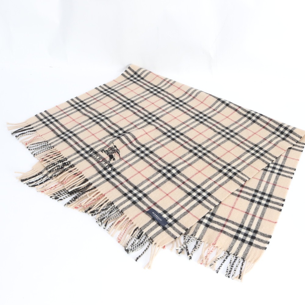 ■美品 バーバリー ノバ チェックホースロゴ フリンジマフラー