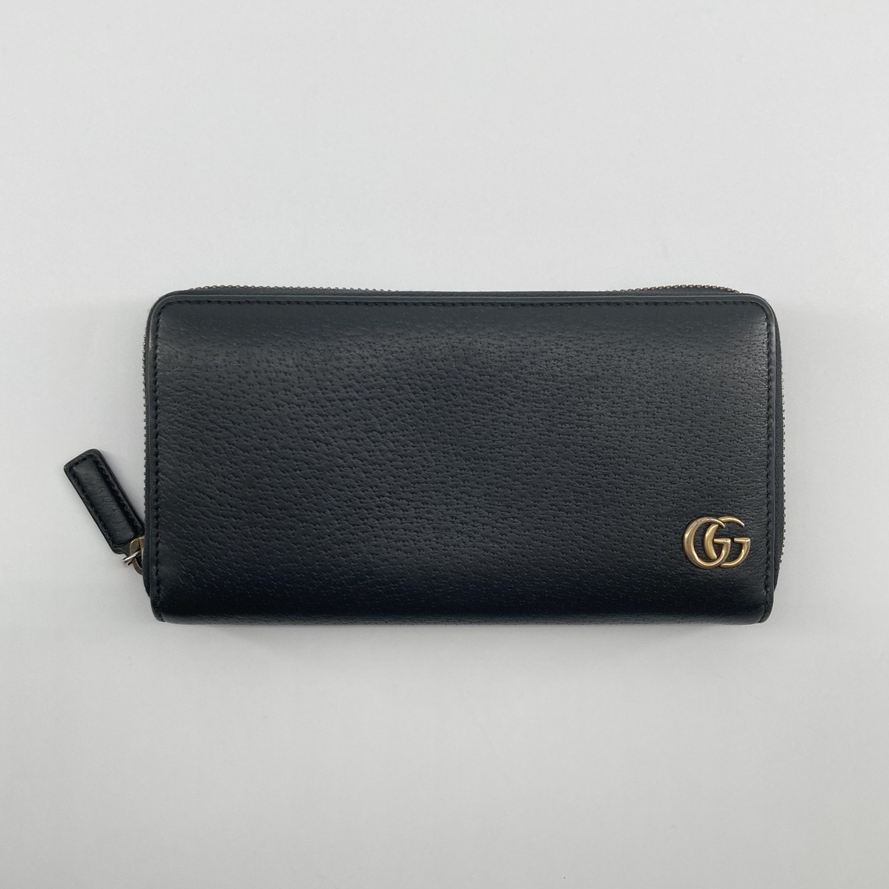 GUCCI(グッチ) GGマーモント ジップアラウンド カーフレザー 428736 長財布 ブラック×ゴールド