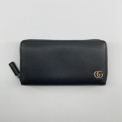 GUCCI(グッチ) GGマーモント ジップアラウンド カーフレザー 428736 長財布 ブラック×ゴールド