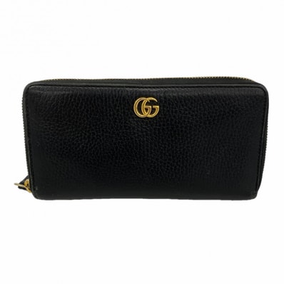 【6eb0686-k】グッチ 長財布 GGマーモント 456117 レザー ブラック ゴールド金具【中古】メンズ レディース ユニセックス