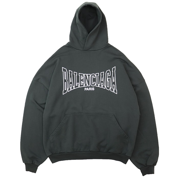 【極美品】BALENCIAGA バレンシアガ ラージフィットフーディー サイズ XXS メンズ ロゴ プリント コットン100% スウェット パーカー トップス チャコール ポルトガル製