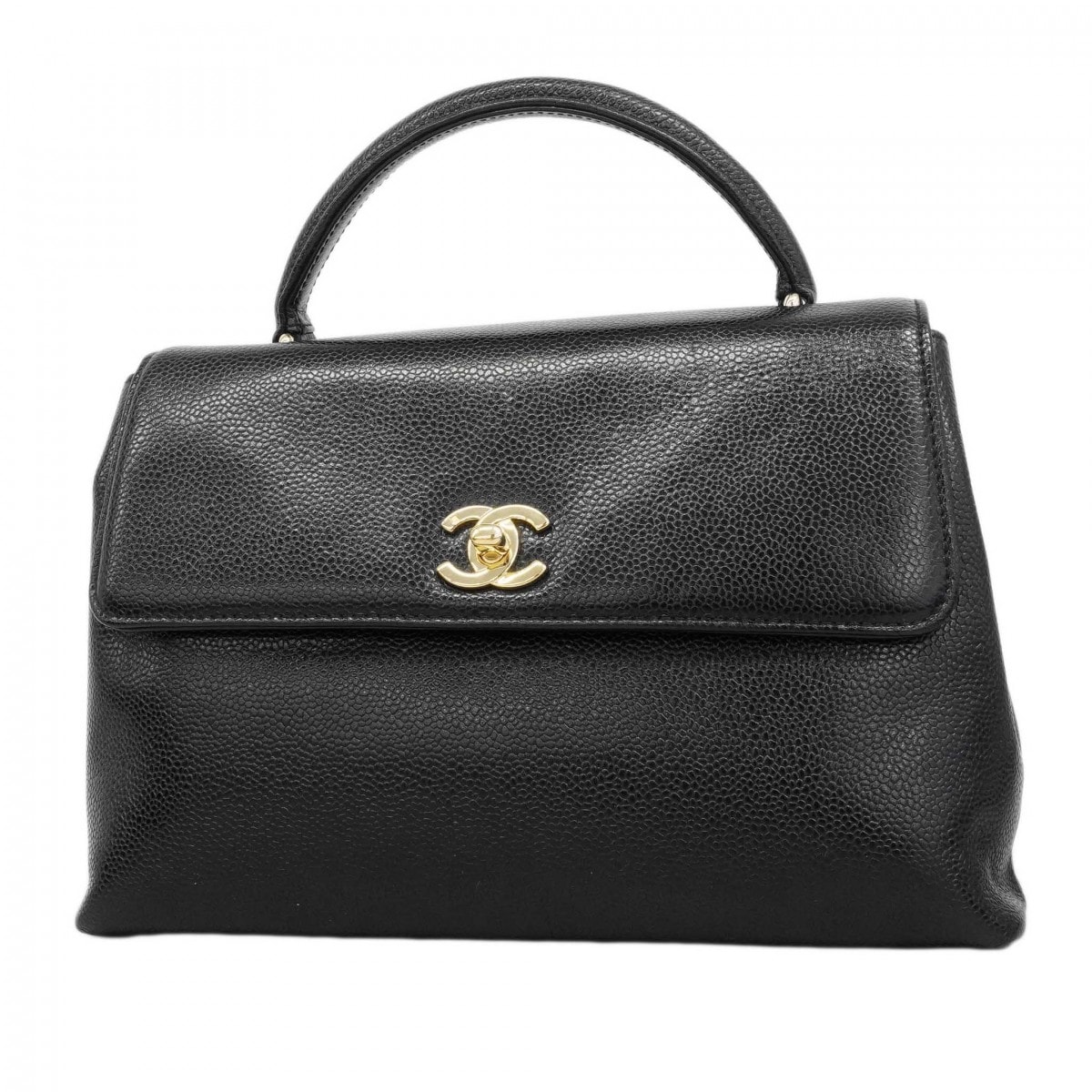 【6dc2795-k】シャネル ハンドバッグ キャビアスキン ブラック ゴールド金具【中古】レディース