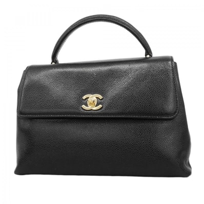 【6dc2795-k】シャネル ハンドバッグ キャビアスキン ブラック ゴールド金具【中古】レディース