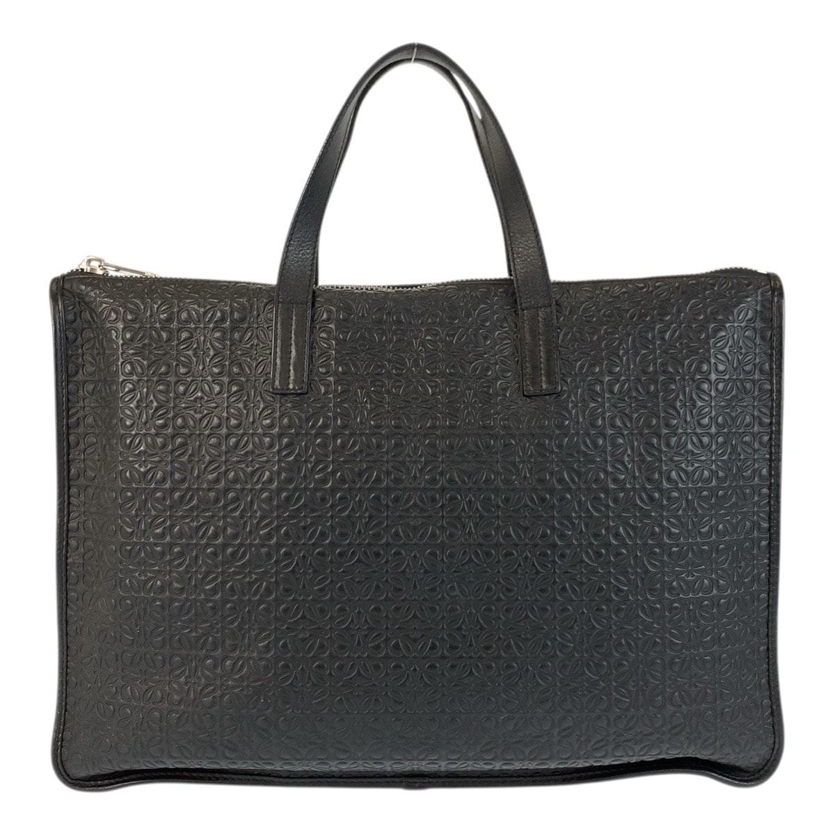 美品 LOEWE ロエベ リピートアナグラム ブラック 黒 シルバー金具 レザー ビジネスバッグ ブリーフケース 600592 【中古】